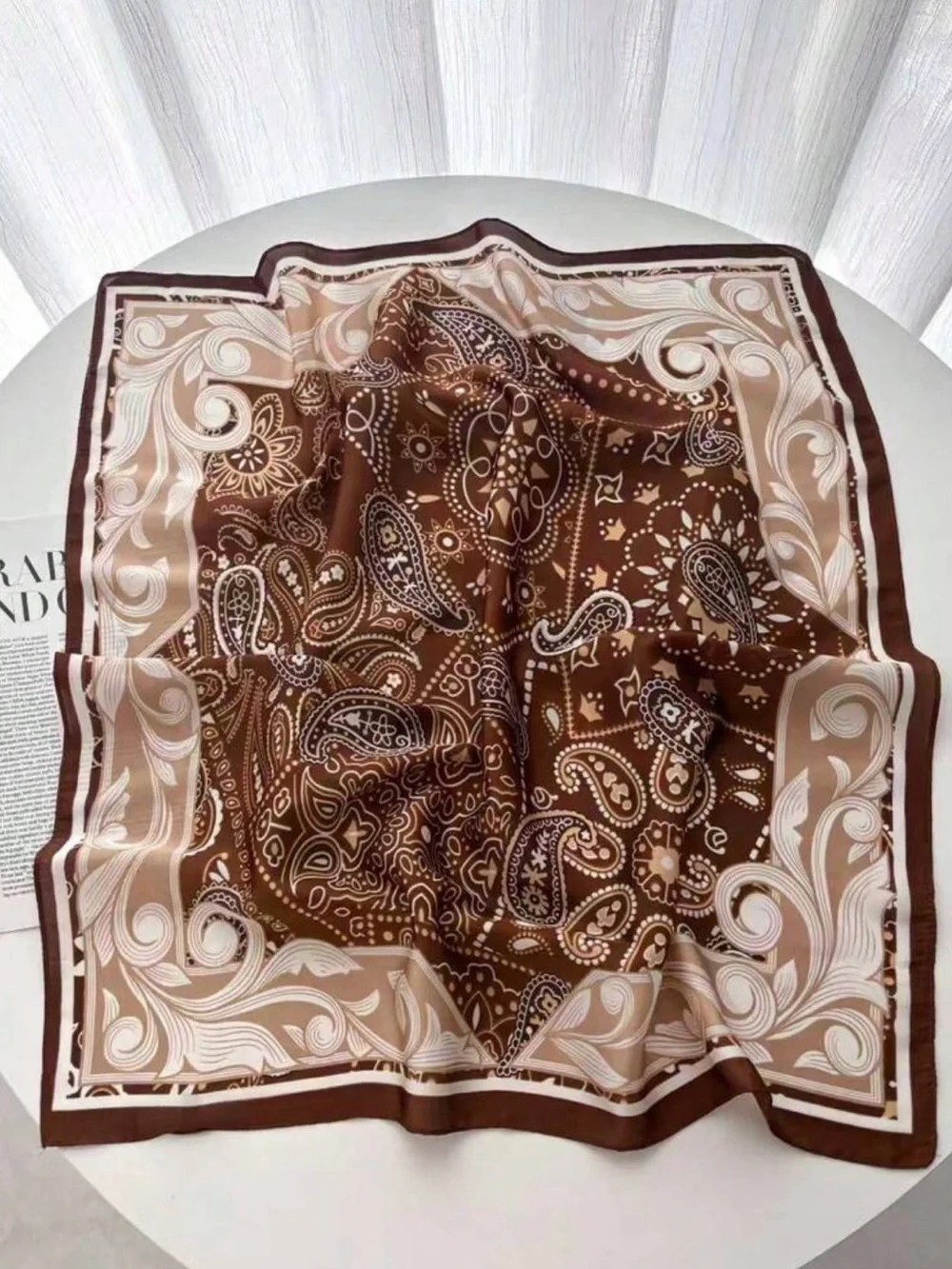 Silky Brown Cashew Paisley & Cream Printed Neck Scarf